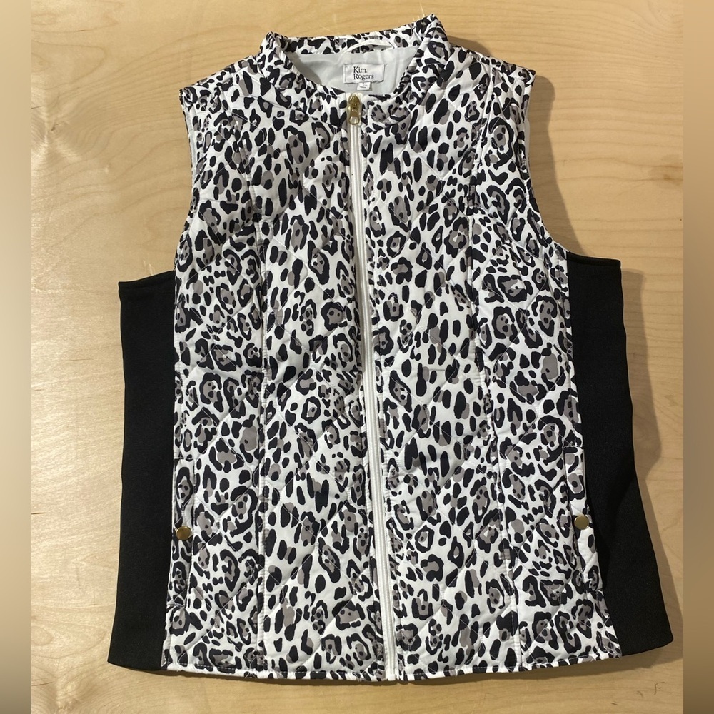 Kim Rogers Black and White Animal Print Vest Large (QL)